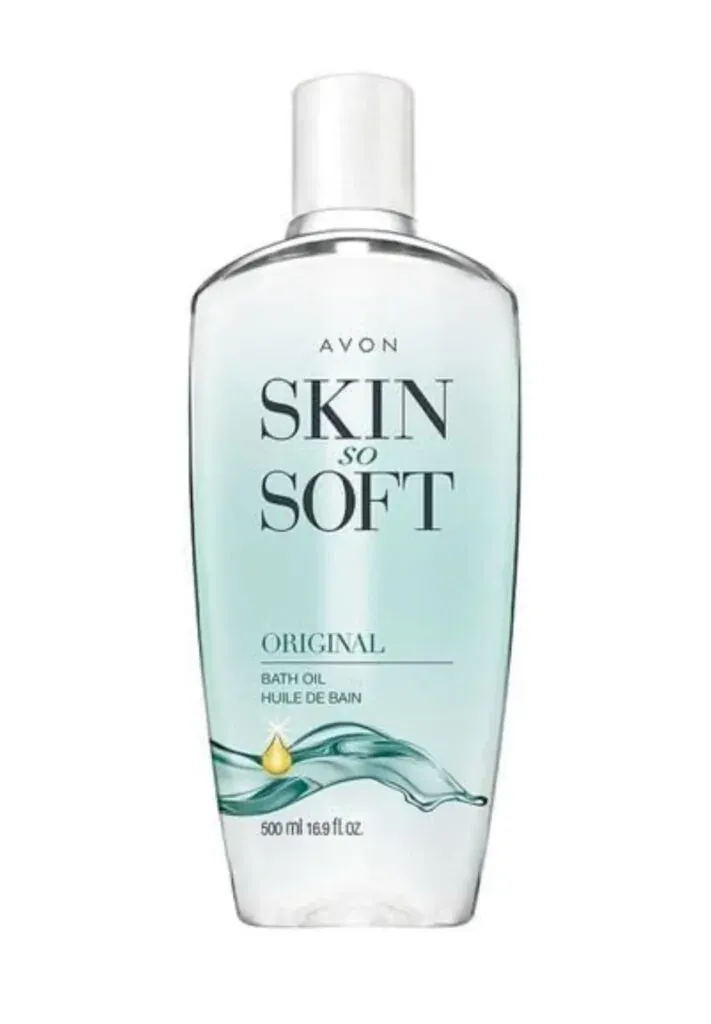 Bottle of Avon Skin So Soft original bath oil for DIY fly spray